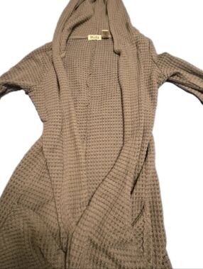 Mudd Hooded Waffle Knit Cardigan Brown Open Front Women’s Small Cozy Vintage